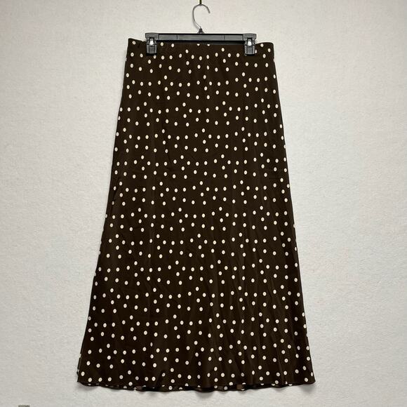 AYR Slip Silk Luxe Silky Charmeuse Delicate Twee Indie Polka Dot Skirt Large - Picture 7 of 8